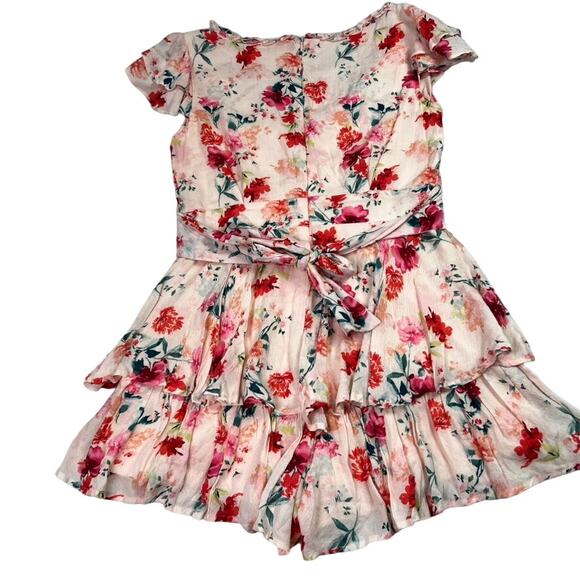 Altar’d State Romper Shorts Womens Small Pink floral Tiered Ruffled Tie V Neck - Picture 4 of 13